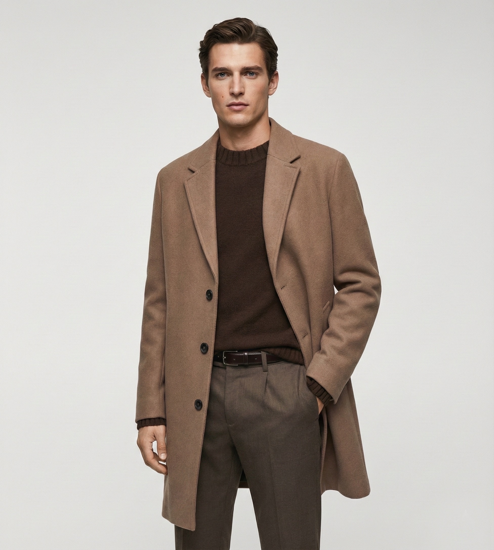 a6b31f90-2f3b-463a-be80-1c214f4bc8fe-2 Стилно мъжко вълнено палто в кафяво - Image 1