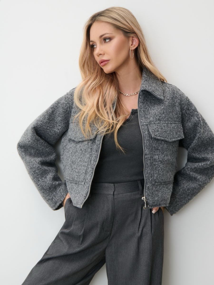 img_2771 Дамско късо палто букле в сиво - Image 1