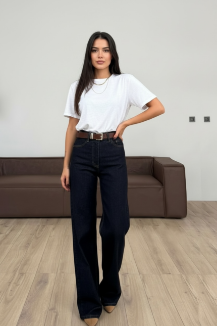 Дамски тъмносини дънки с висока талия и модерен широк крачол от Next Level