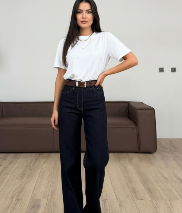 Дамски тъмносини дънки с висока талия и модерен широк крачол от Next Level