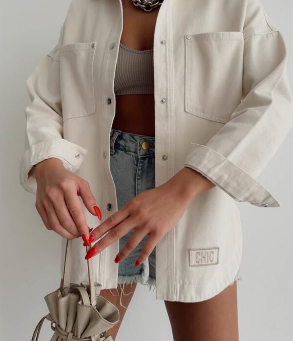 Дамска дънкова риза-яке в стил Oversize Chic от класически син деним Next Level